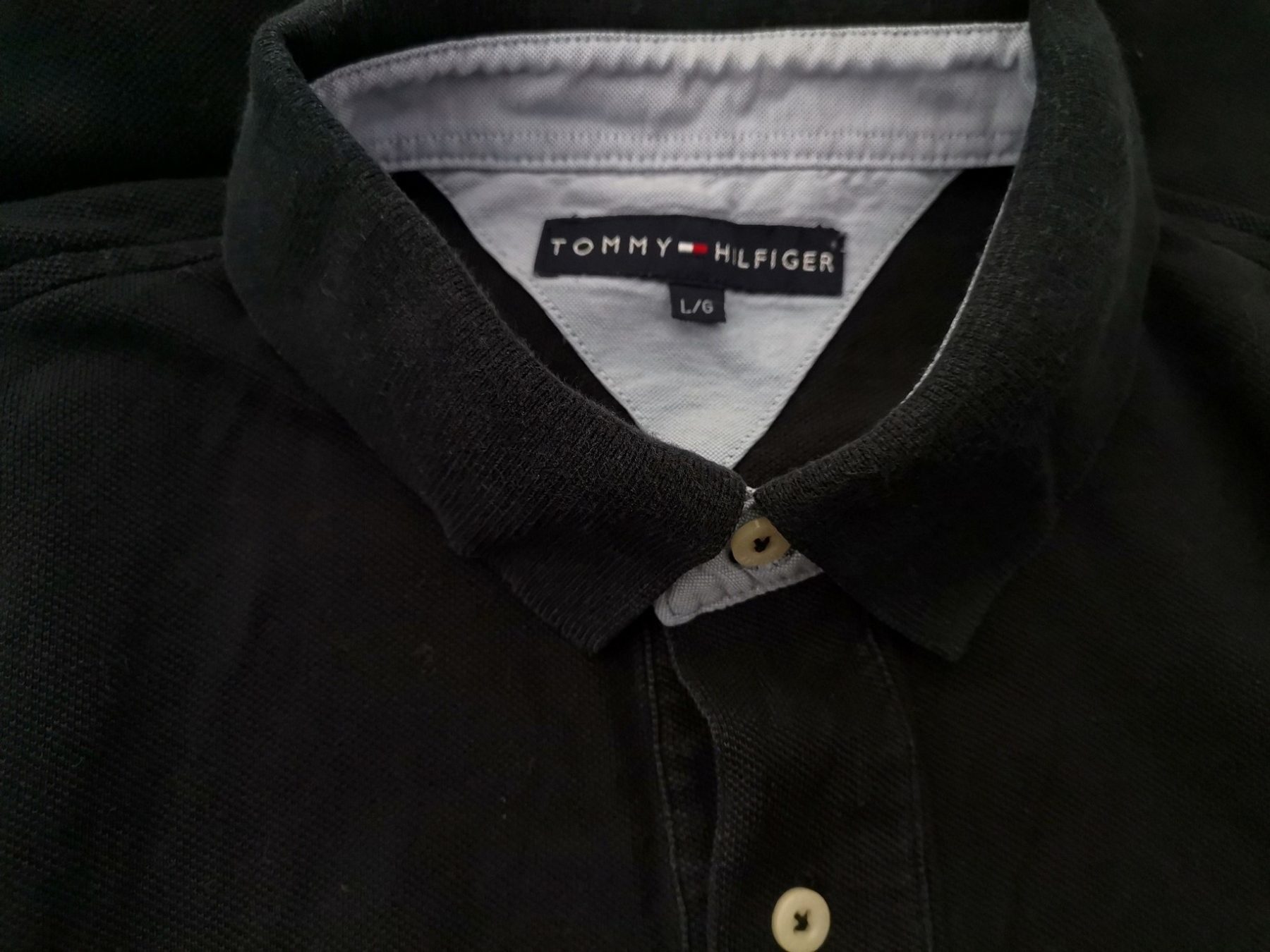 Tommy hilfiger Size L Color Czarny Kołnierz Męska Koszula Polo Krótki rękaw Fabric Bawełna 100%