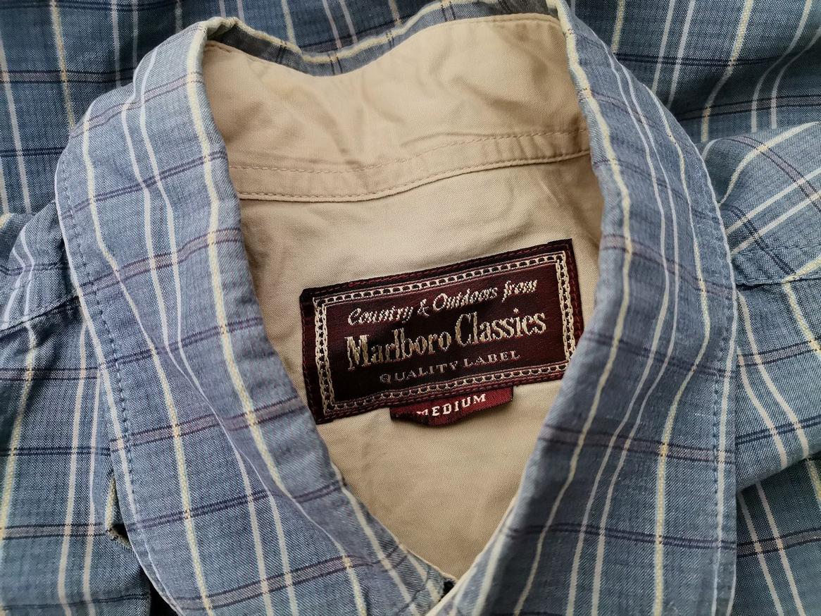 Marlboro Classics Size M Color Granatowy Krata Kołnierz Męska Koszula Casual Krótki rękaw Fabric Bawełna 100%