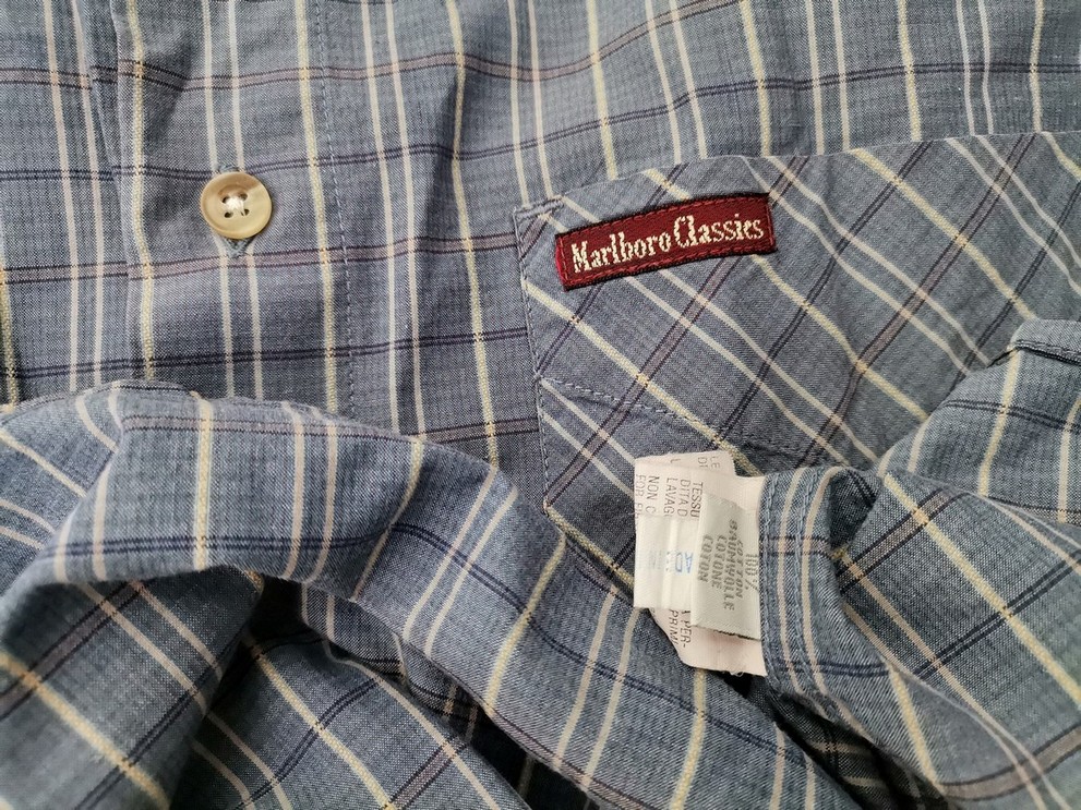 Marlboro Classics Size M Color Granatowy Krata Kołnierz Męska Koszula Casual Krótki rękaw Fabric Bawełna 100%