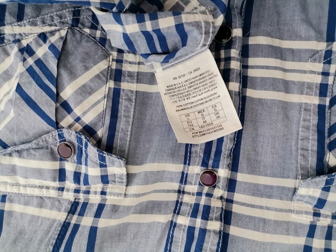 Guess Size L Color Granatowy Krata Kołnierz Męska Koszula Casual Krótki rękaw Fabric Bawełna 100%