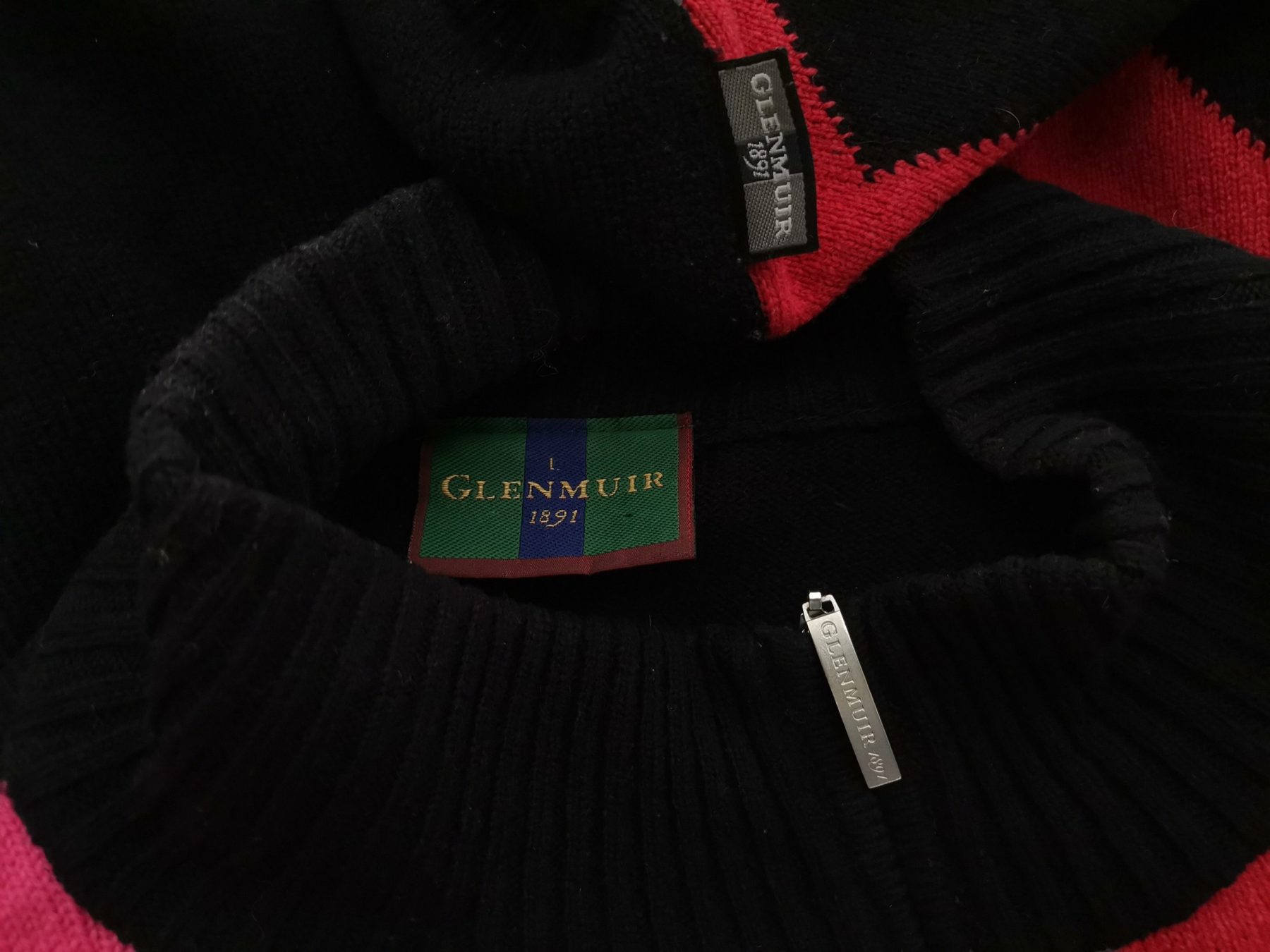 Glenmuir Size L Color Czarny Męski Sweter Długi rękaw Fabric Wełna 100%