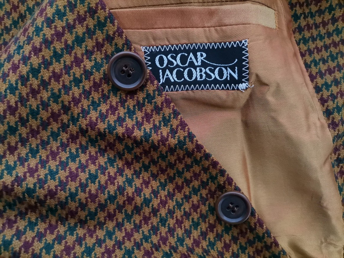 Oscar Jacobson Size XL Color Brązowy Krata Męska Marynarka Długi rękaw Fabric Wełna