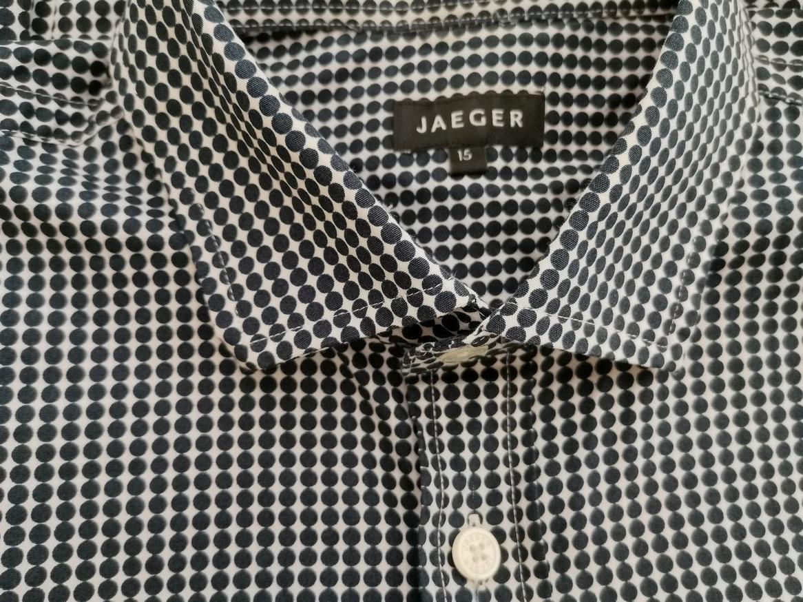 Jaeger Size 15 Color Czarny Grochy Kołnierz Męska Koszula Casual Długi rękaw Fabric Bawełna 100%