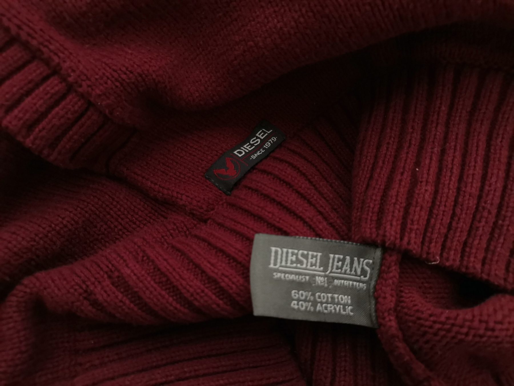 Diesel Size L Color Bordowy Męski Sweter Długi rękaw Fabric Bawełna