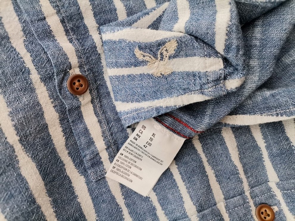 American Eagle Size XL Color Niebieski Pasy Kołnierz Męska Koszula Casual Krótki rękaw Fabric Bawełna 100%