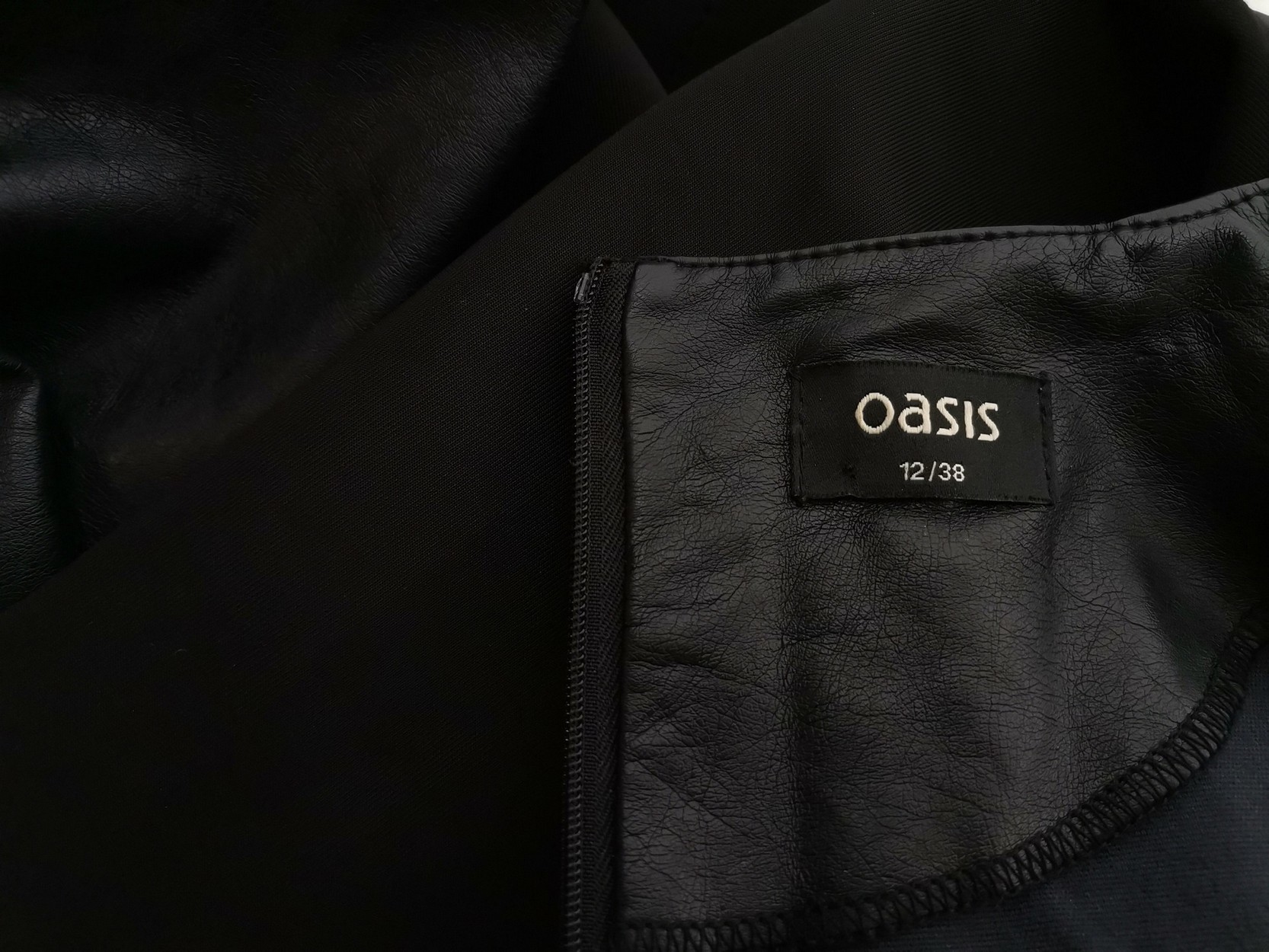 Oasis Size 12 (38) Color Czarny Okrągły dekolt Sukienka Elegancka Długi rękaw Do Kolan