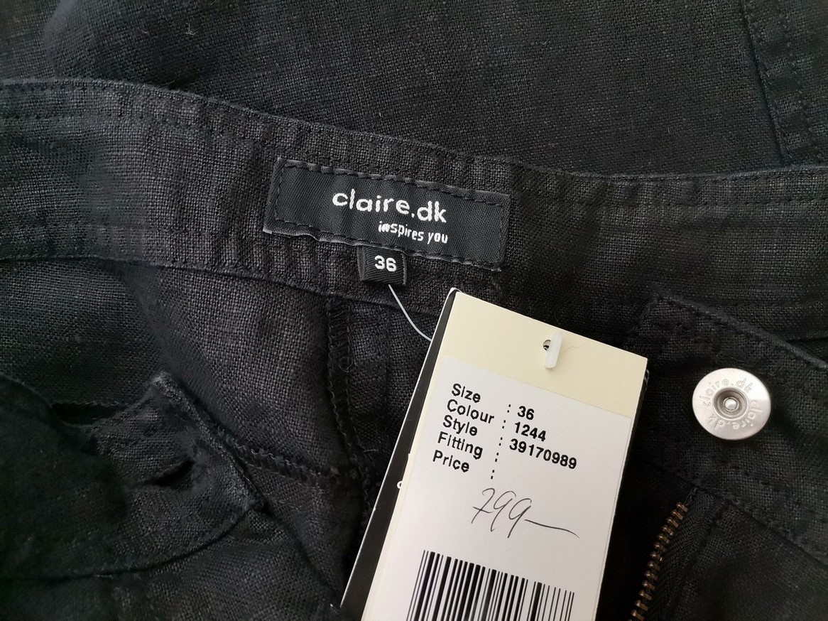 CLAIRE DK Size 36 Color Czarny Spodnie Eleganckie Fabric Len 100%