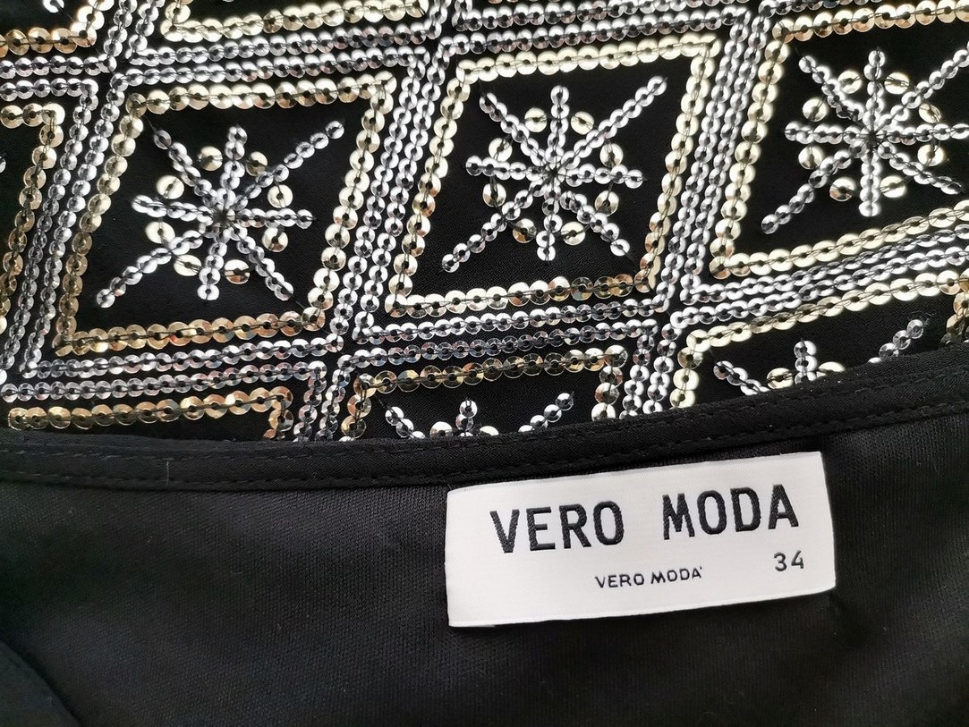 Vero moda Size 34 Color Czarny Okrągły dekolt Sukienka Blouson Bezrękawnik Do Kolan