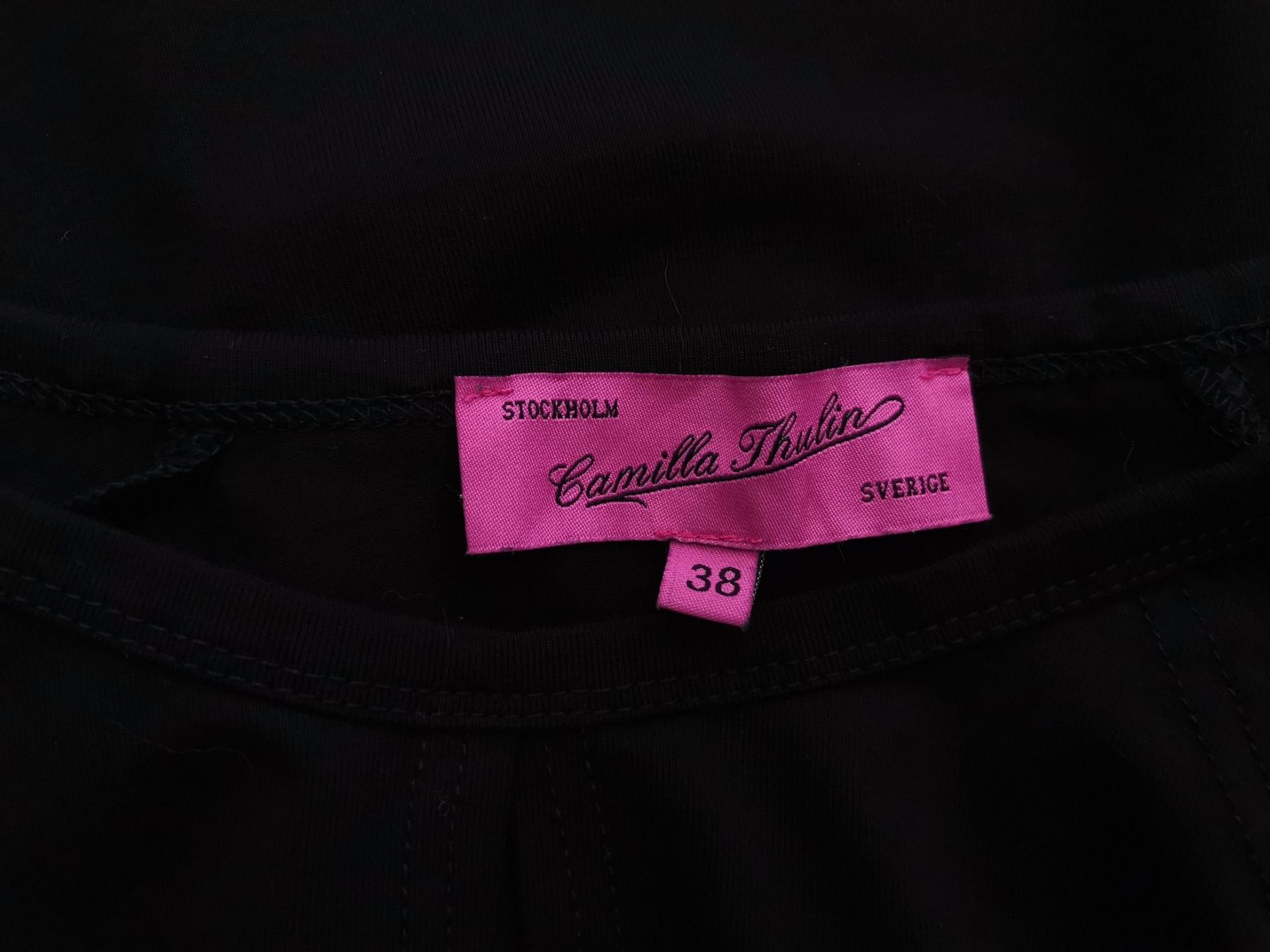 Camilla Thulin Size 38 Color Czarny Keyhole Crew Neck Bluzka Długi rękaw Fabric Wiskoza