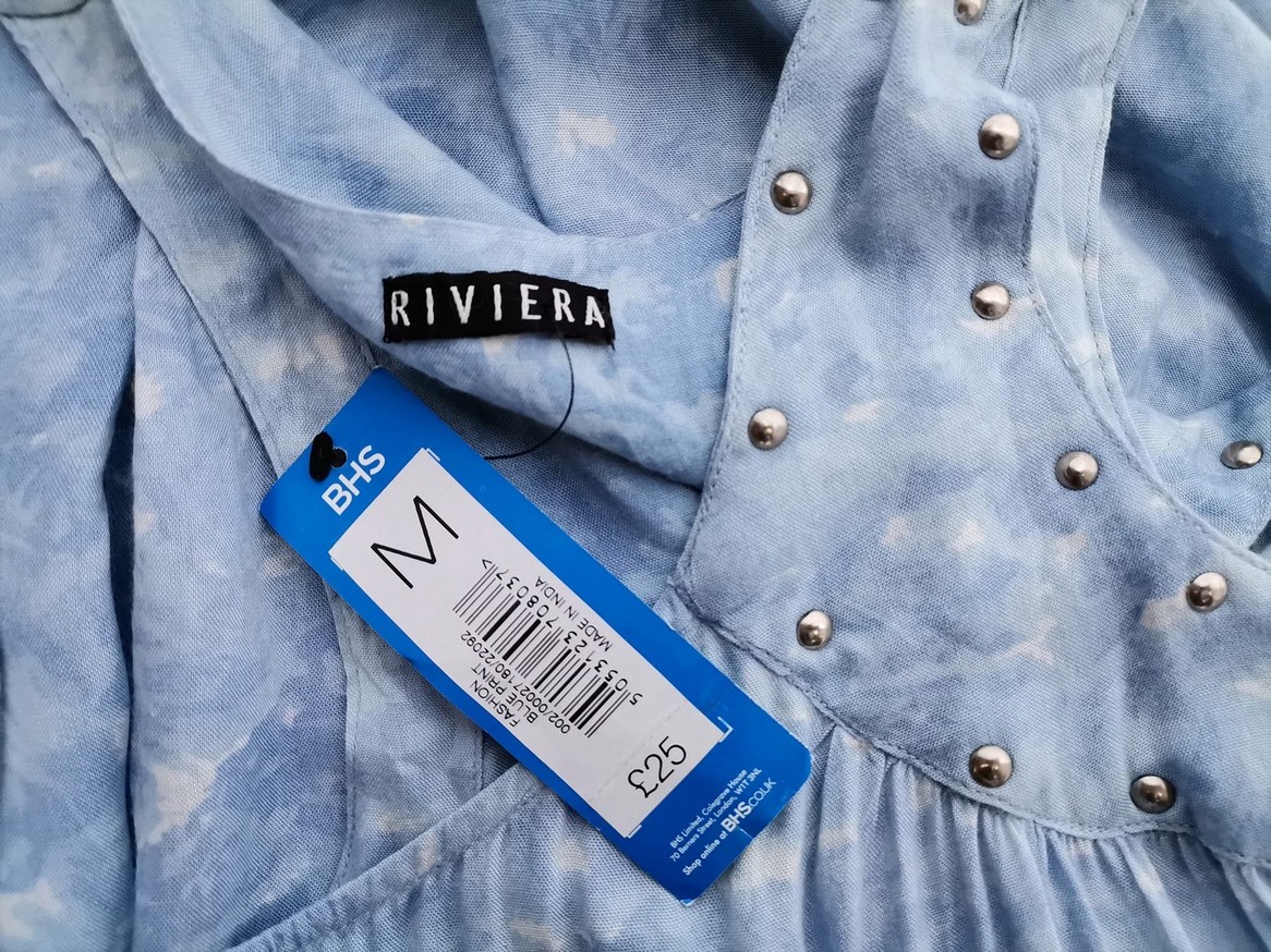 RIVIERA Size M Color Niebieski Dekolt U Sukienka Mini Bezrękawnik Krótka Fabric Wiskoza 100%