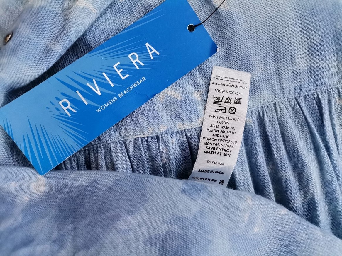 RIVIERA Size M Color Niebieski Dekolt U Sukienka Mini Bezrękawnik Krótka Fabric Wiskoza 100%