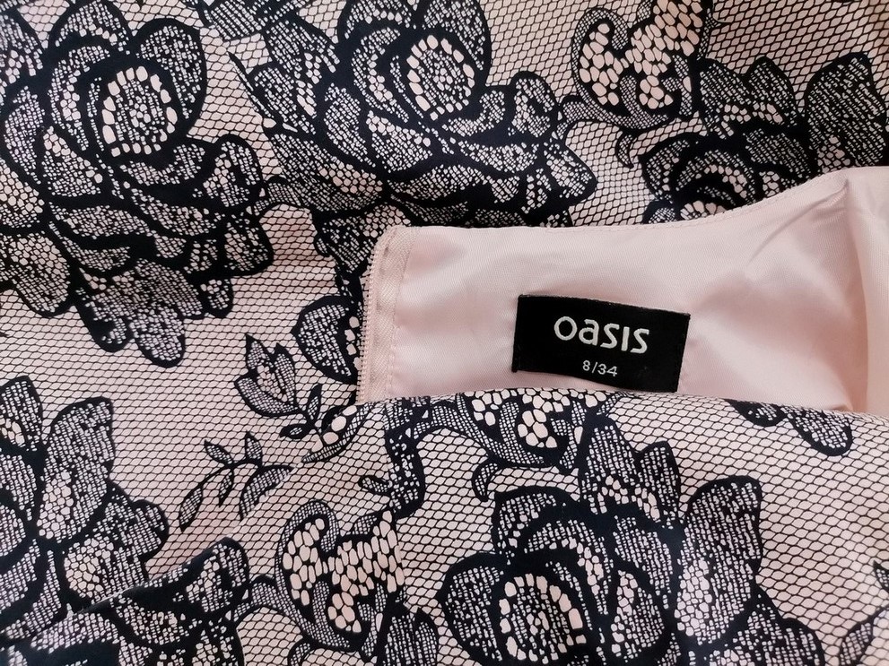 Oasis Size 8 (34) Color Beżowy Kwadratowy dekolt Sukienka Elegancka Bezrękawnik Do Kolan Fabric Bawełna