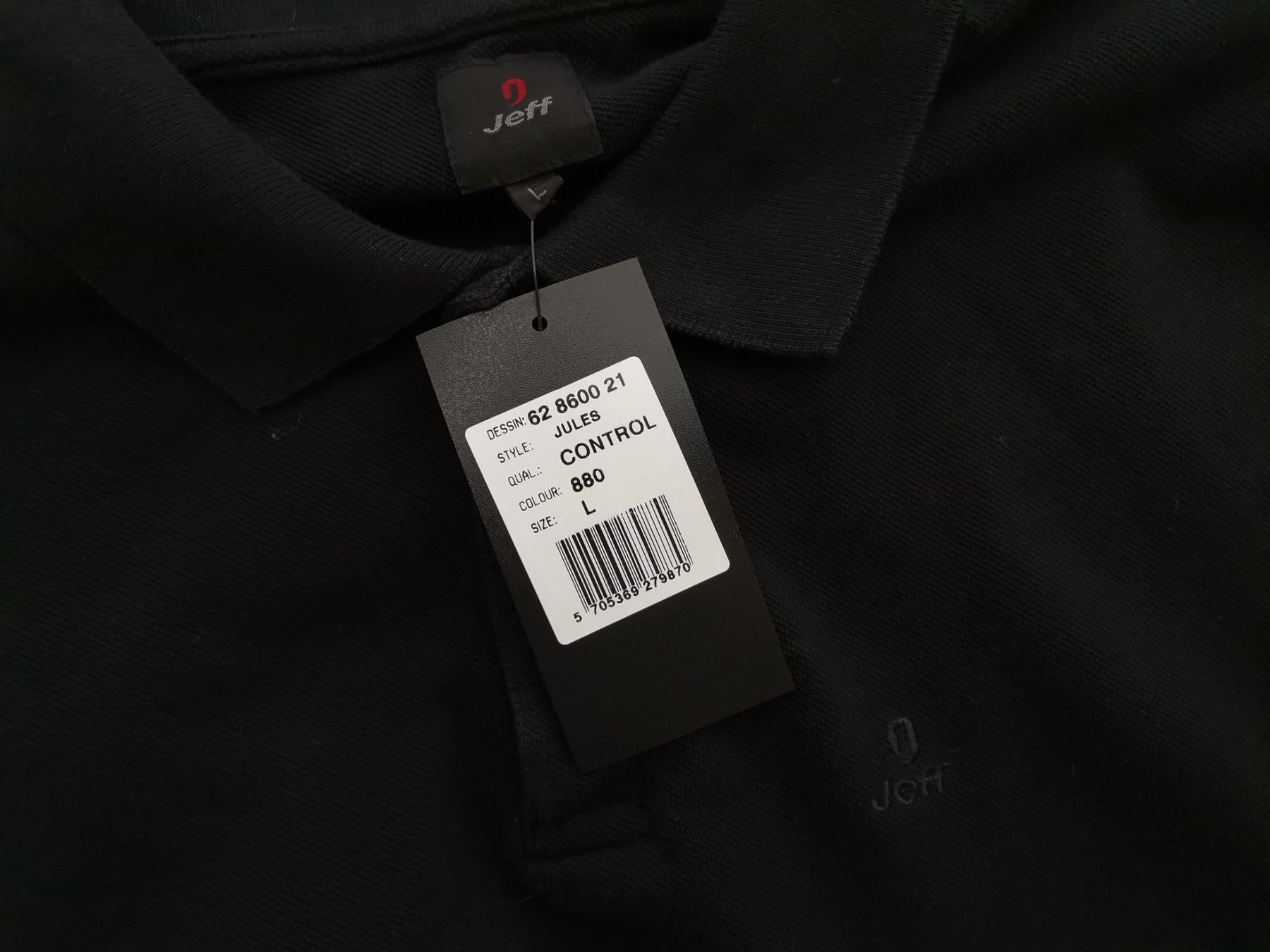 Jeff Size L Color Czarny Kołnierz Męska Koszula Polo Krótki rękaw Fabric Bawełna 100%