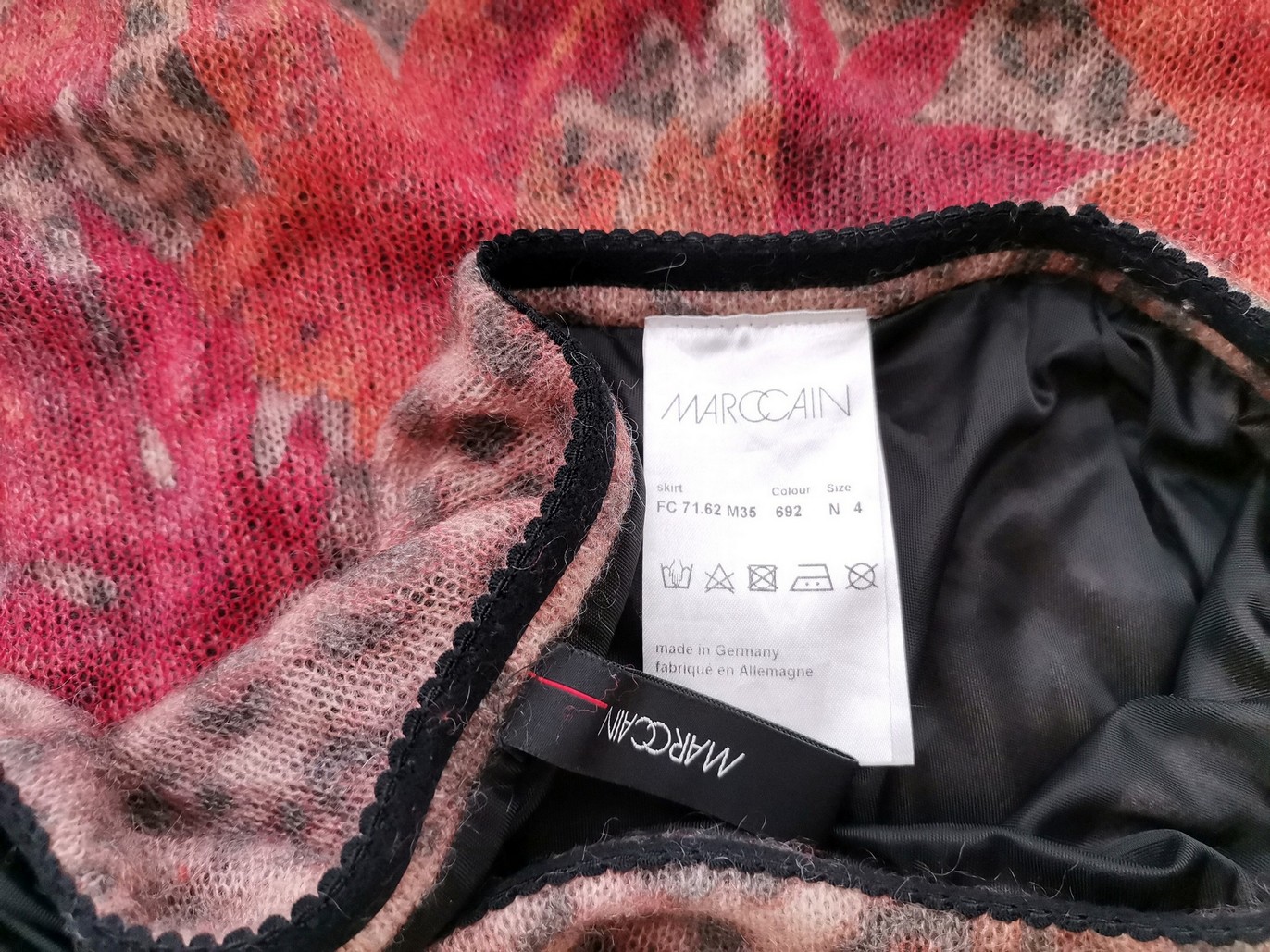 Marc Cain Size 4 (42) Color Brązowy Panterka Spódnica Trapezowa Midi Fabric Moher