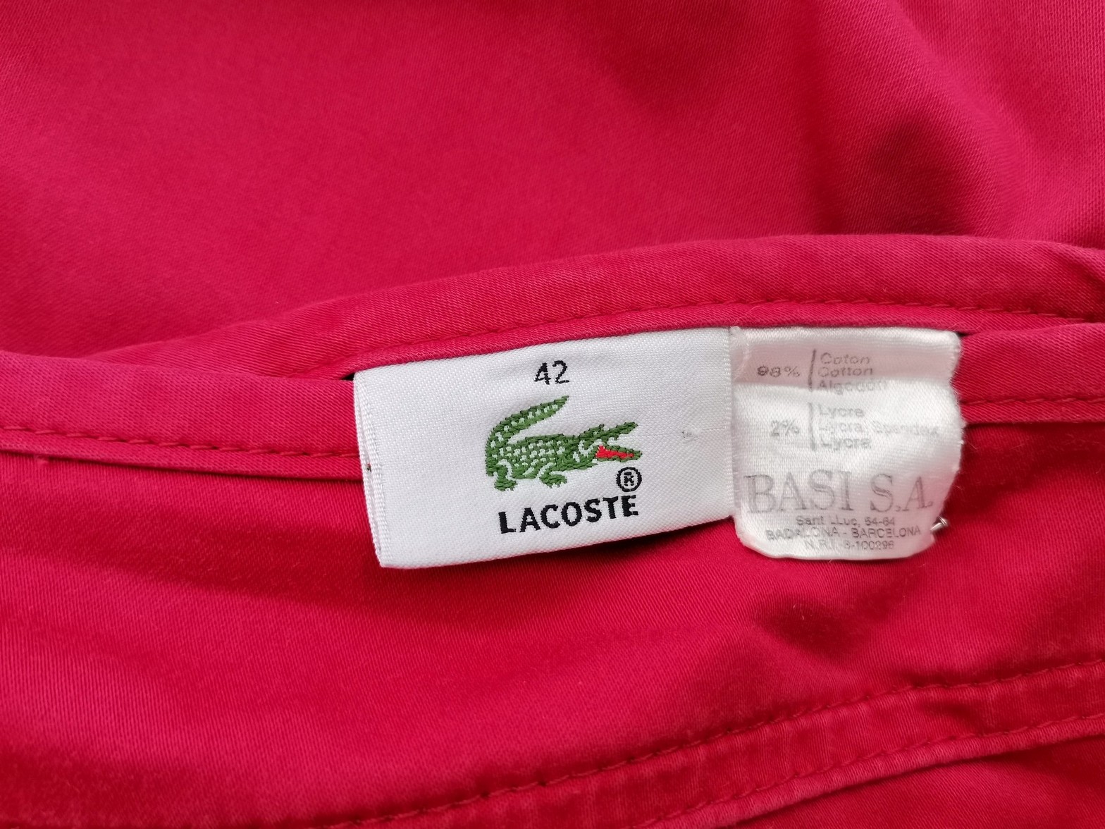 Lacoste Size 42 Color Czerwony Spodnie Rybaczki Fabric Bawełna