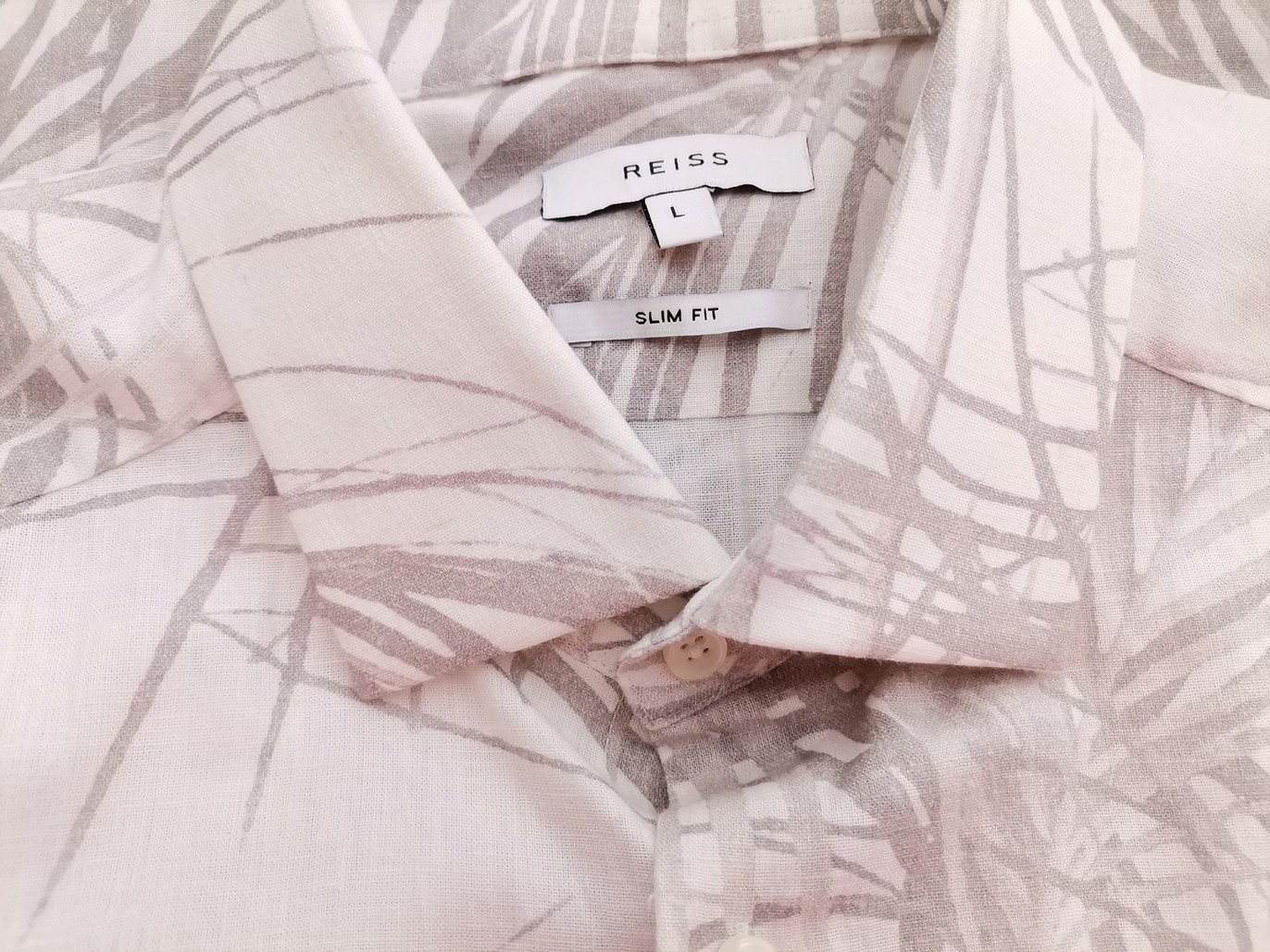 Reiss Size L Color Kremowy Kołnierz Męska Koszula Casual Krótki rękaw Fabric Bawełna