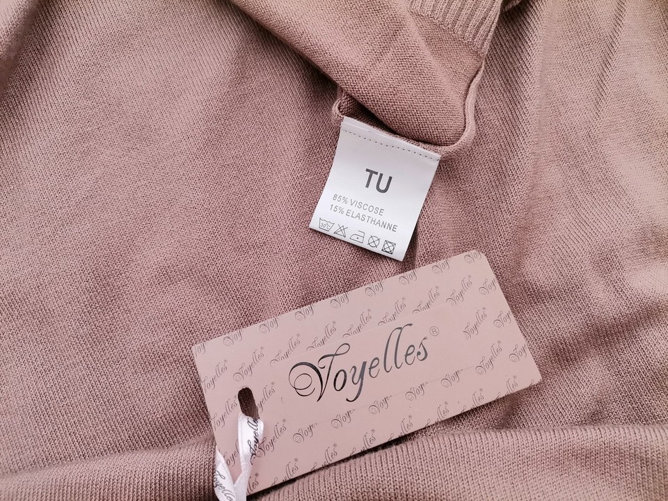 Voyelles Size 34/36 Color Beżowy Okrągły dekolt Sukienka Sweterkowa Rękaw 3/4 Do Kolan Fabric Wiskoza