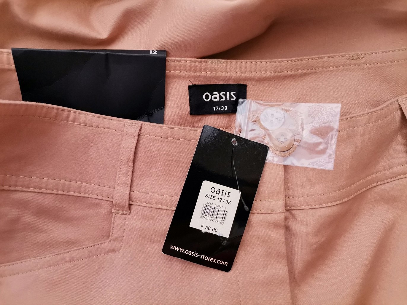 Oasis Size 12 (38) Color Beżowy Spodnie Eleganckie Fabric Bawełna