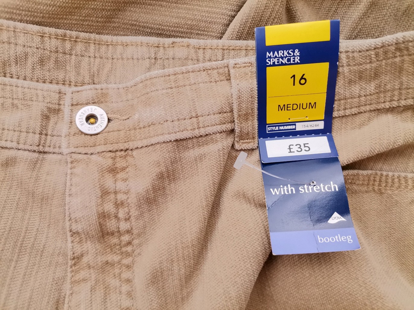 Marks&spencer Size 16 (44) Color Beżowy Spodnie Casual Fabric Bawełna