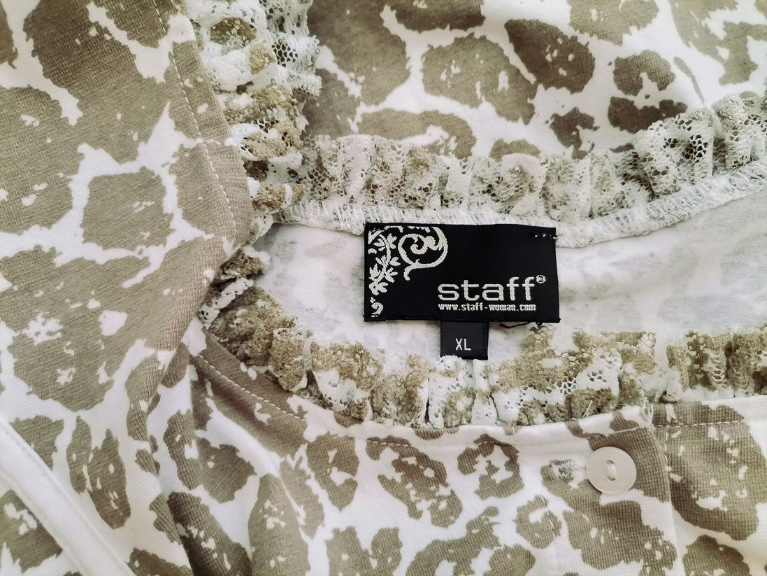 Staff Size XL Color Khaki Okrągły dekolt Sukienka Trapezowa Krótki rękaw Midi Fabric Bawełna