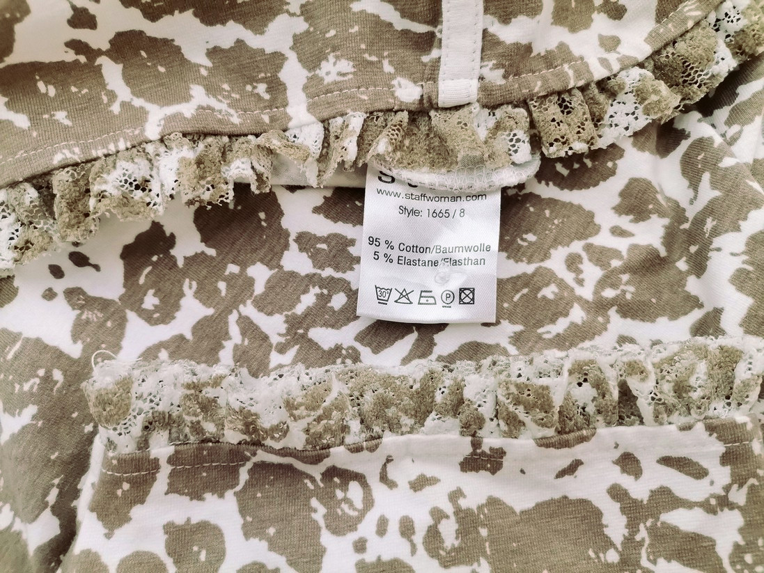 Staff Size XL Color Khaki Okrągły dekolt Sukienka Trapezowa Krótki rękaw Midi Fabric Bawełna