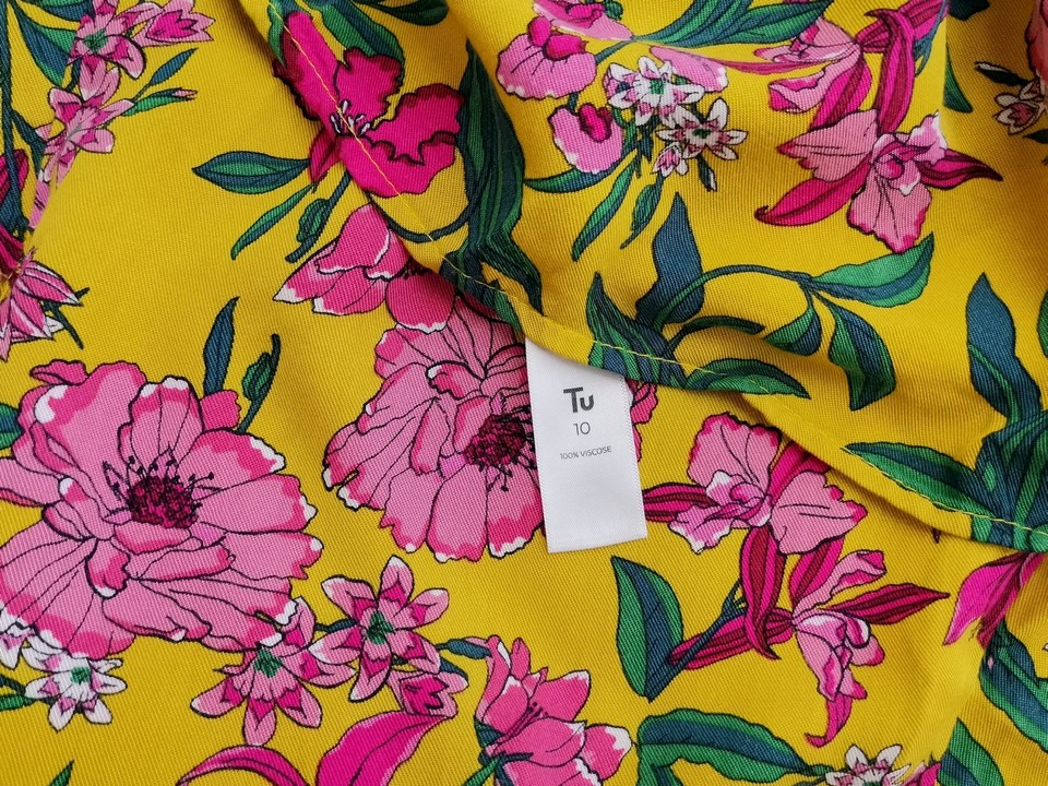 Tu Size 10 (38) Color Żółty W serek Sukienka Prosta Bezrękawnik Midi Fabric Wiskoza 100%