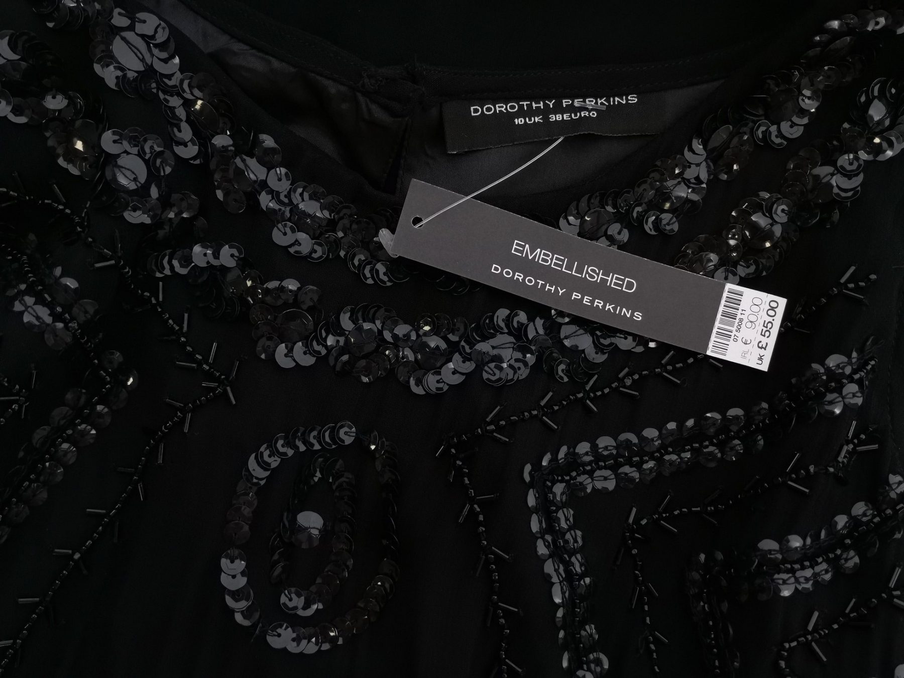 Dorothy perkins Size 10 (38) Color Czarny Okrągły dekolt Sukienka Trapezowa Bezrękawnik Do Kolan Fabric Wiskoza 100%