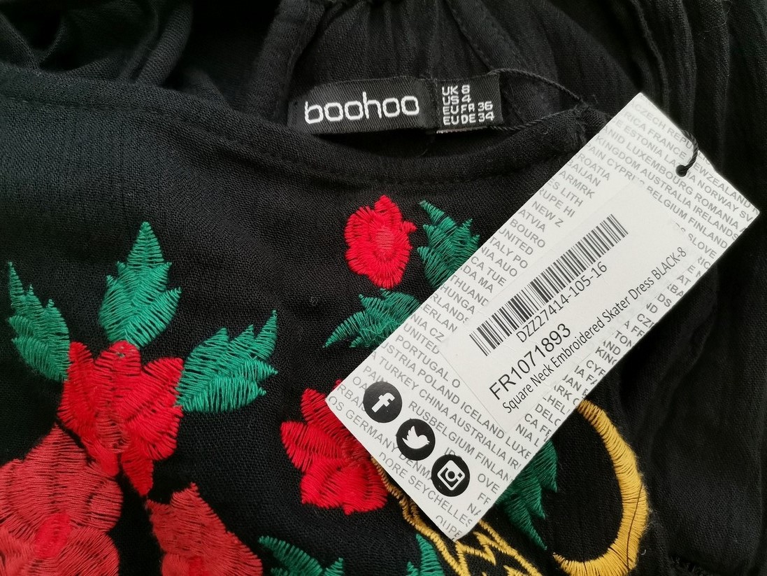 Boohoo Size 6 (34) Color Czarny Kwadratowy dekolt Sukienka Trapezowa Bezrękawnik Do Kolan Fabric Wiskoza 100%