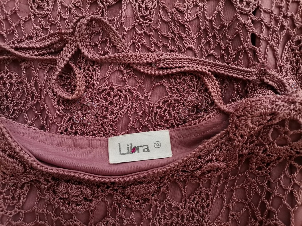 Libra Size XL Color Pudrowy Róż Dekolt U Bluzka z otwartą dzianiną Bezrękawnik Fabric Rayon 100%