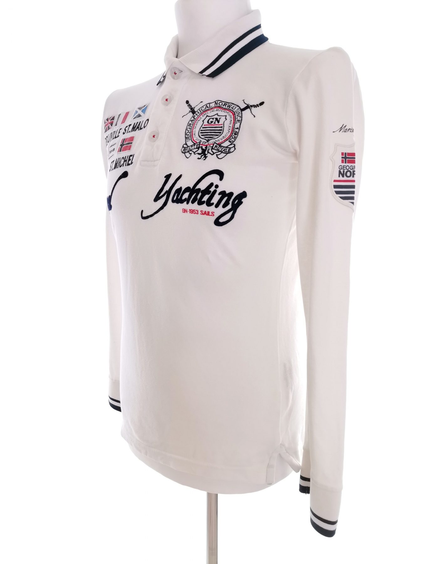 Geographical Norway Size L Color Biały Kołnierz Męska Koszula Polo Długi rękaw Fabric Bawełna 100%