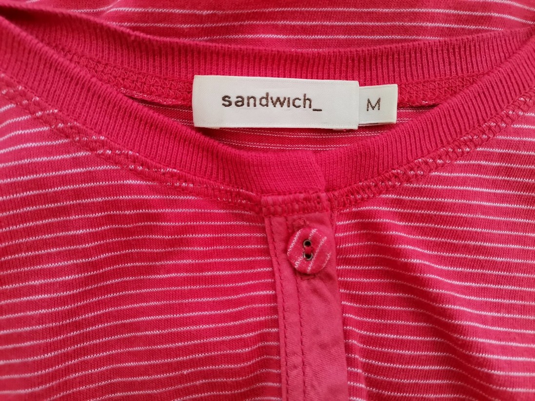 Sandwich Size M Color Różowy Pasy Okrągły dekolt Tunika Zapinana Bluzka Bezrękawnik Fabric Bawełna