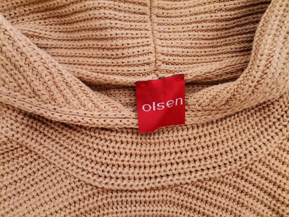 Olsen Size 34 Color Beżowy Drapowany dekolt Tunika Bluzka Dzianina Długi rękaw Fabric Bawełna