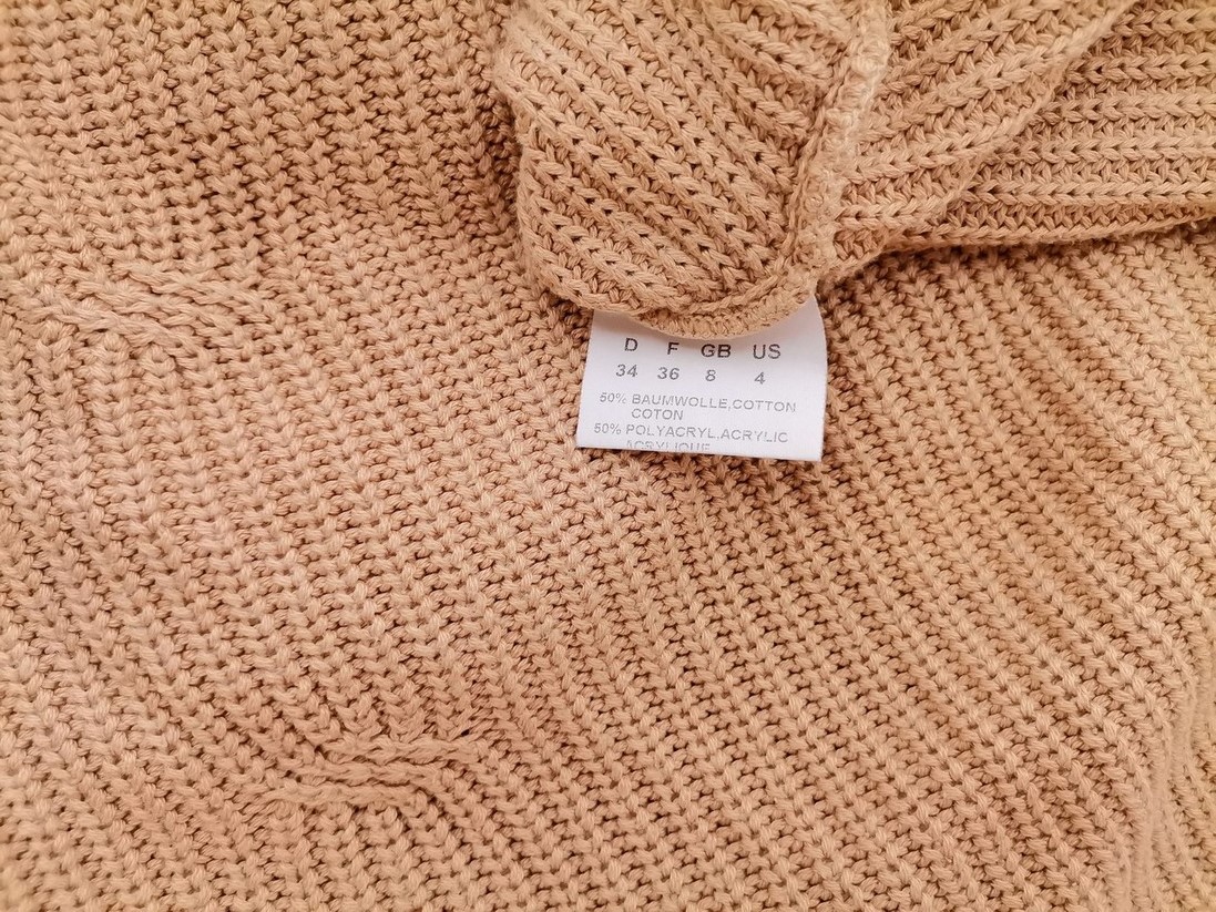 Olsen Size 34 Color Beżowy Drapowany dekolt Tunika Bluzka Dzianina Długi rękaw Fabric Bawełna