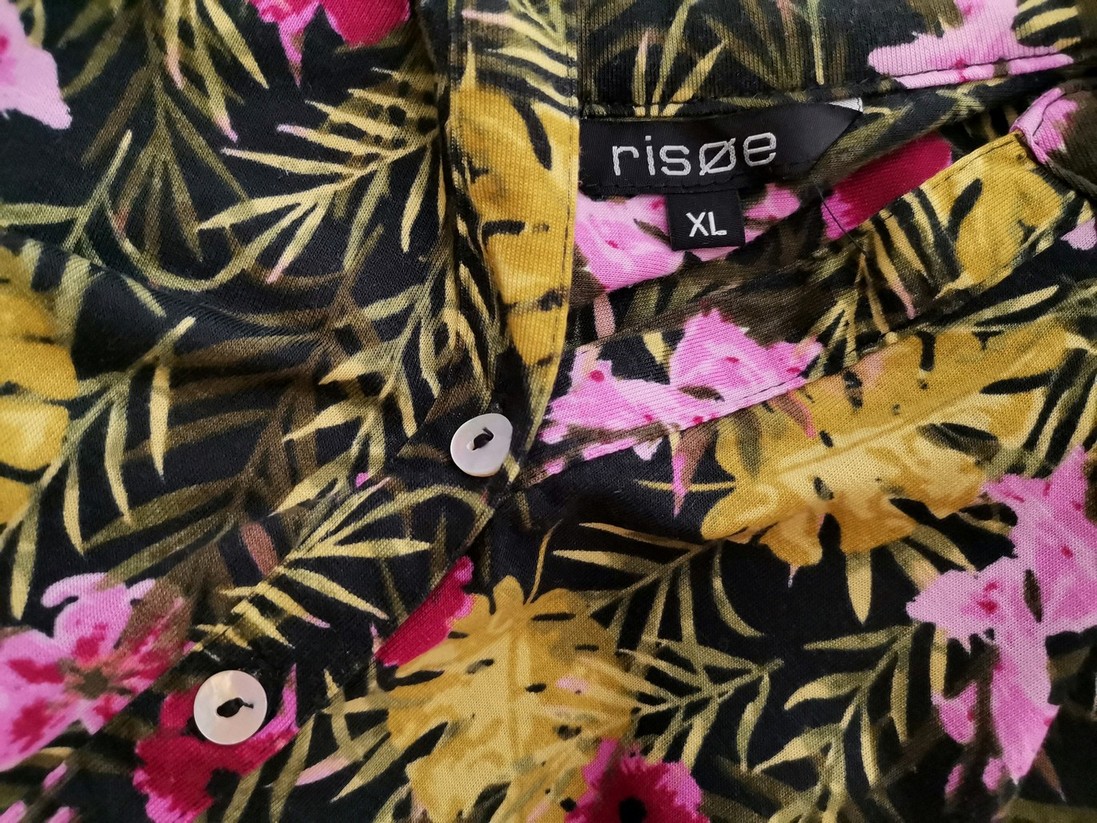 Risoe Size XL Color Zielony Pasy Split Crew Neck Bluzka z guzikami na dekolcie Rękaw 3/4