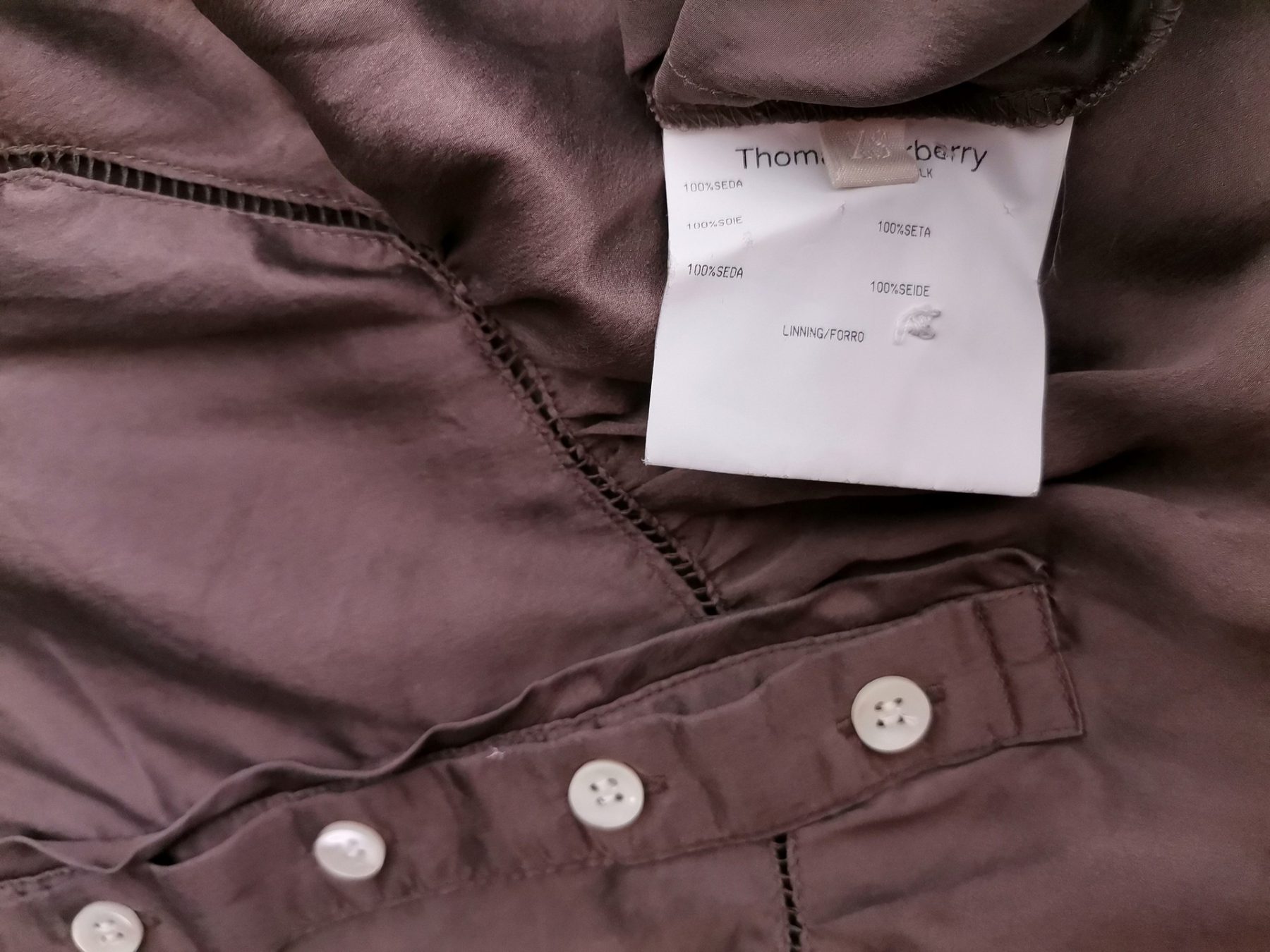 Thomas Burberry Size XS Color Brązowy Kwadratowy dekolt Sukienka na Ramiączkach Bezrękawnik Do Kolan Fabric Jedwab 100%