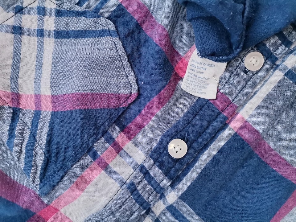 American Eagle Size 6 (34) Color Niebieski Krata Kołnierz Koszula Zapinana Bluzka Długi rękaw Fabric Bawełna 100%