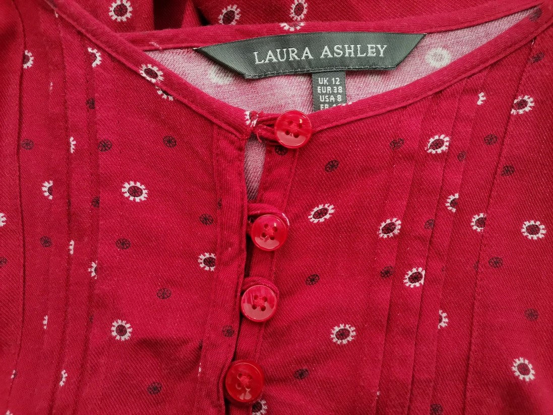 Laura ashley Size 12 (38) Color Czerwony Okrągły dekolt Tunika Popover Bluzka Długi rękaw Fabric Wiskoza 100%