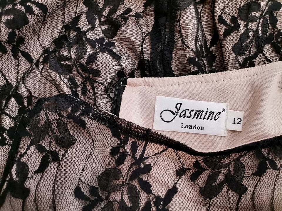 Jasmine Size 12 (40) Color Czarny Okrągły dekolt Sukienka Prosta Rękaw 3/4 Do Kolan