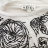 Reiss Size L Color Biały Roślinny Liście Okrągły dekolt Tunika Bluzka Krótki rękaw Fabric Wiskoza