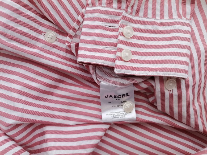 Jaeger Size 14 (42) Color Różowy Pasy Kołnierz Bluzka Zapinana Długi rękaw Fabric Bawełna 100%