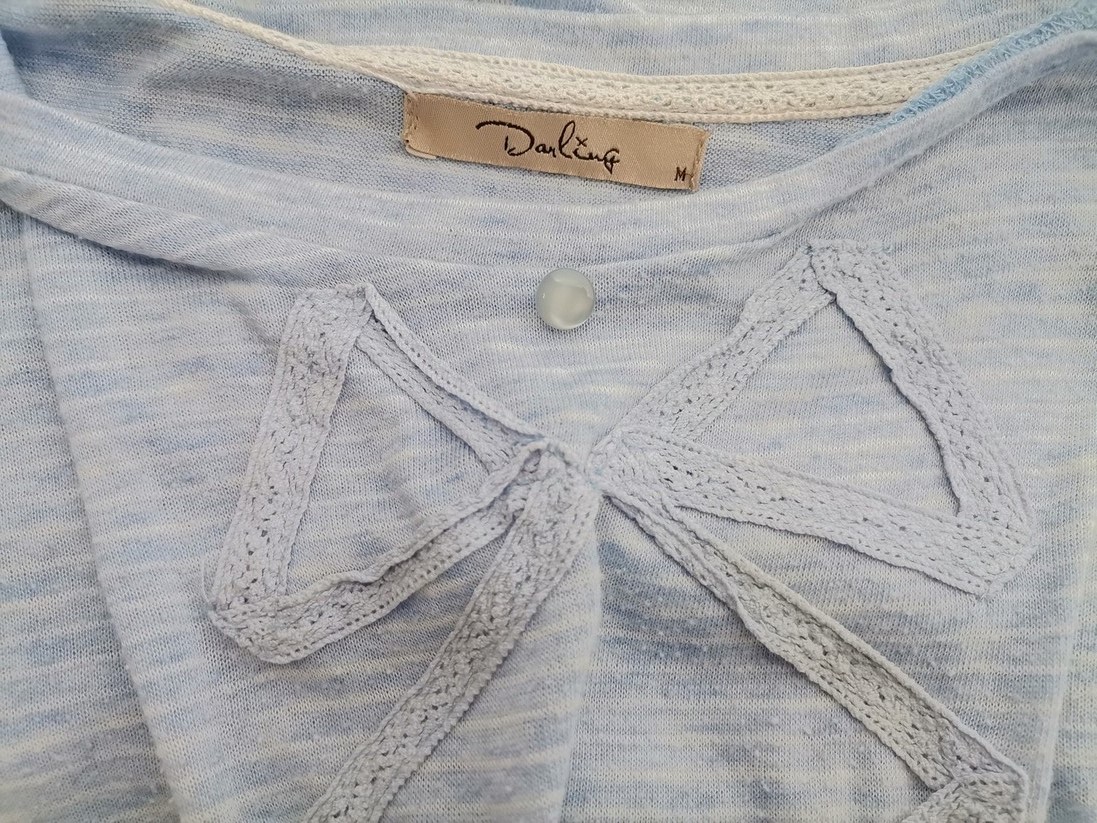 Darling Size M Color Niebieski Pasy Dekolt U Bluzka Długi rękaw