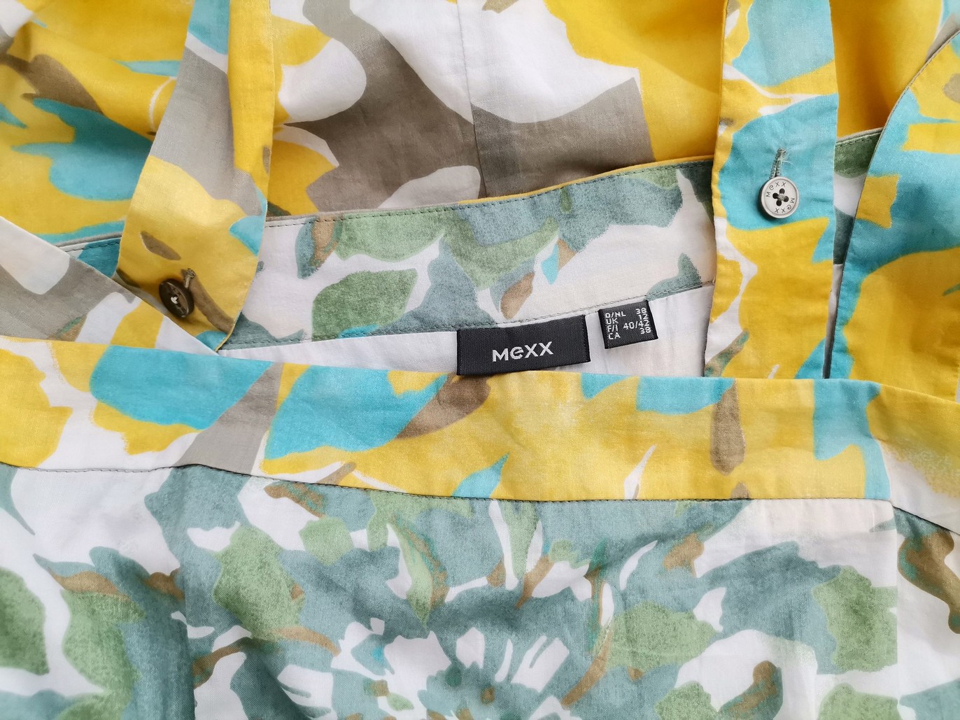 Mexx Size 38 Color Żółty Kwadratowy dekolt Sukienka Trapezowa Bezrękawnik Midi Fabric Bawełna 100%