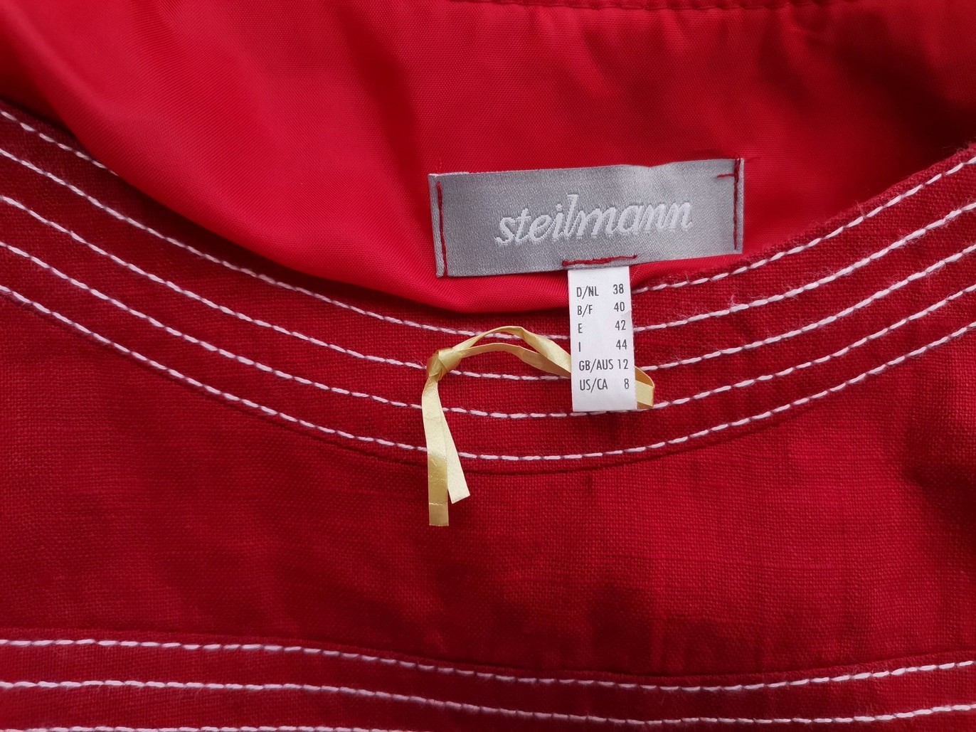 Steilmann Size 38 Color Czerwony Odkryte Ramiona Sukienka Letnia Bezrękawnik Midi Fabric Len 100%