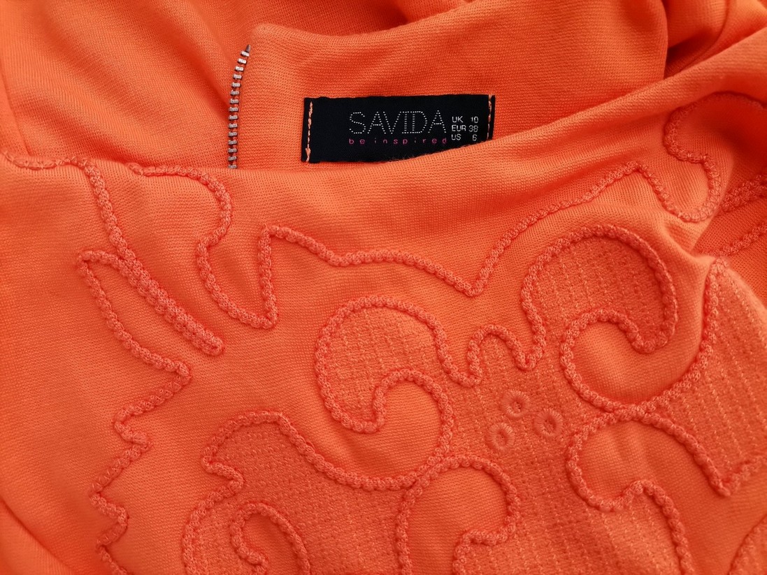 Savida Size 10 (38) Color Pomarańczowy Okrągły dekolt Sukienka Ołówkowa Bezrękawnik Midi Fabric Wiskoza