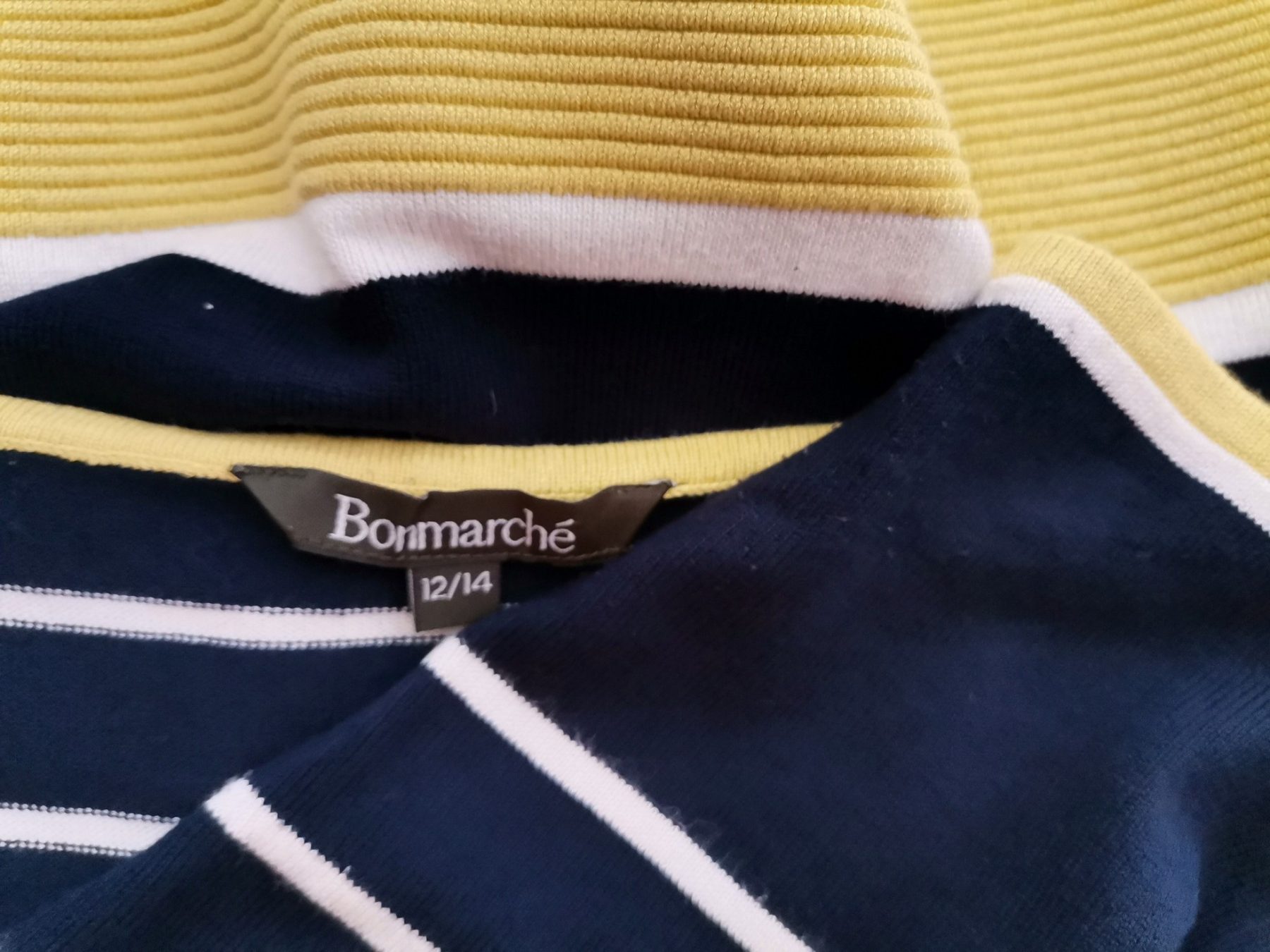 BONMARCHE Size 12/14 (40/42) Color Granatowy Pasy Kwadratowy dekolt Bluzka Rękaw 3/4 Fabric Wiskoza