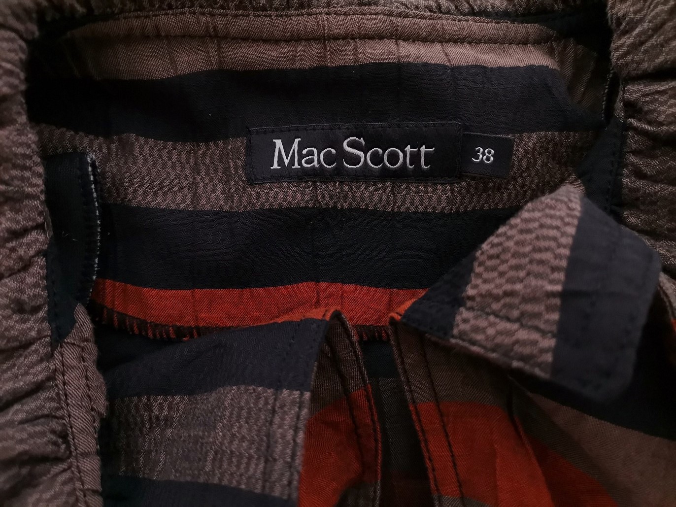 Mac Scott Size 38 Color Brązowy Pasy Kołnierz Żakiet na suwak Długi rękaw