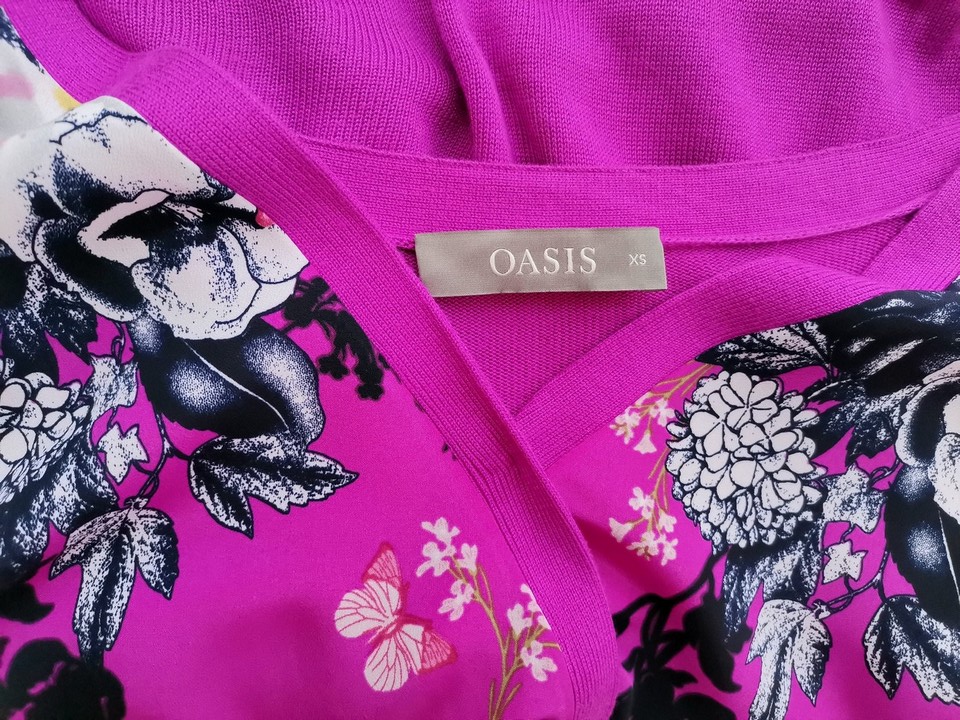 Oasis Size XS Color Fioletowy W serek Bluzka Kopertowa Rękaw 3/4 Fabric Wiskoza 100%