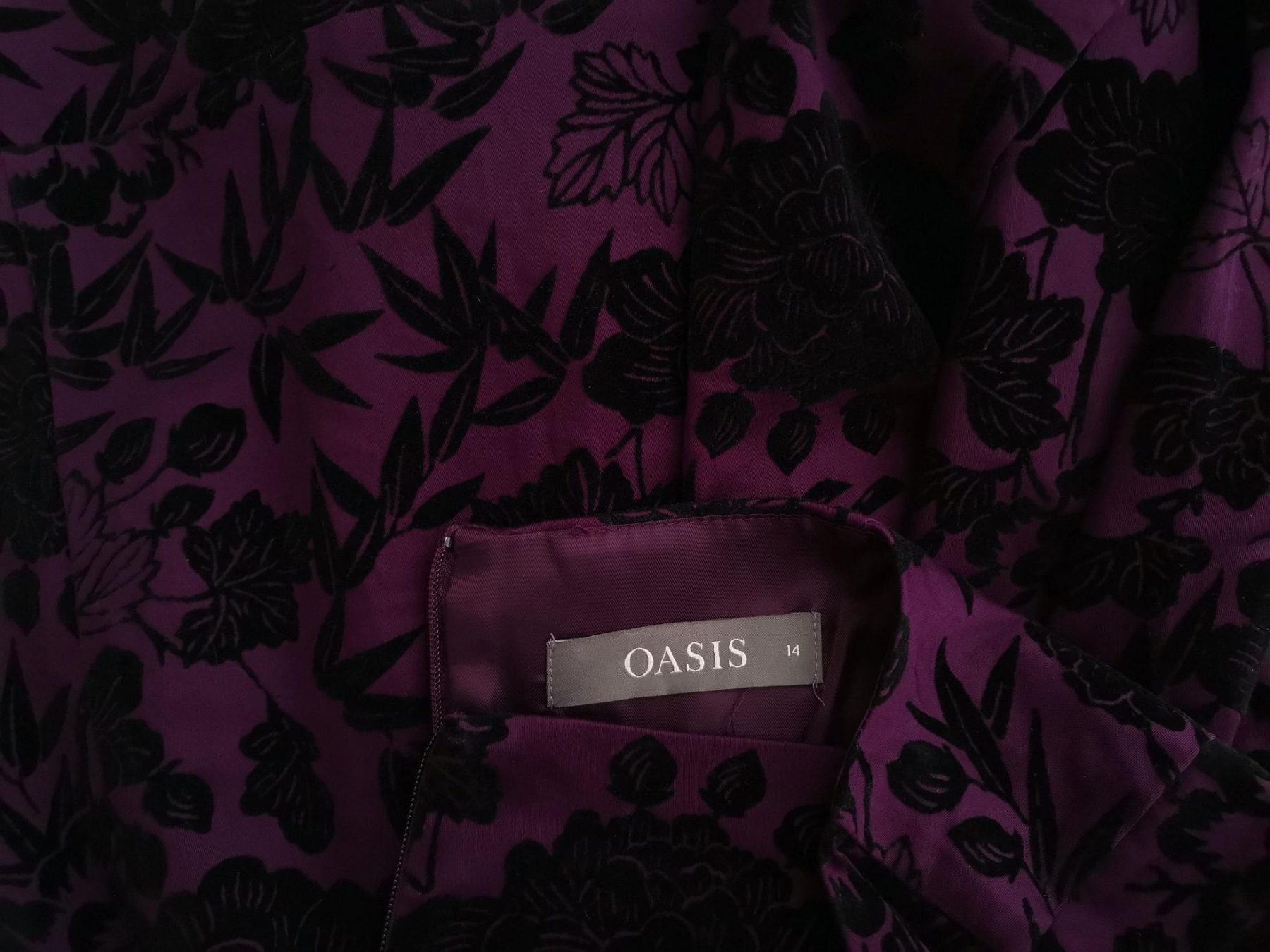 Oasis Size 14 (42) Color Fioletowy Okrągły dekolt Sukienka Trapezowa Bezrękawnik Do Kolan Fabric Bawełna