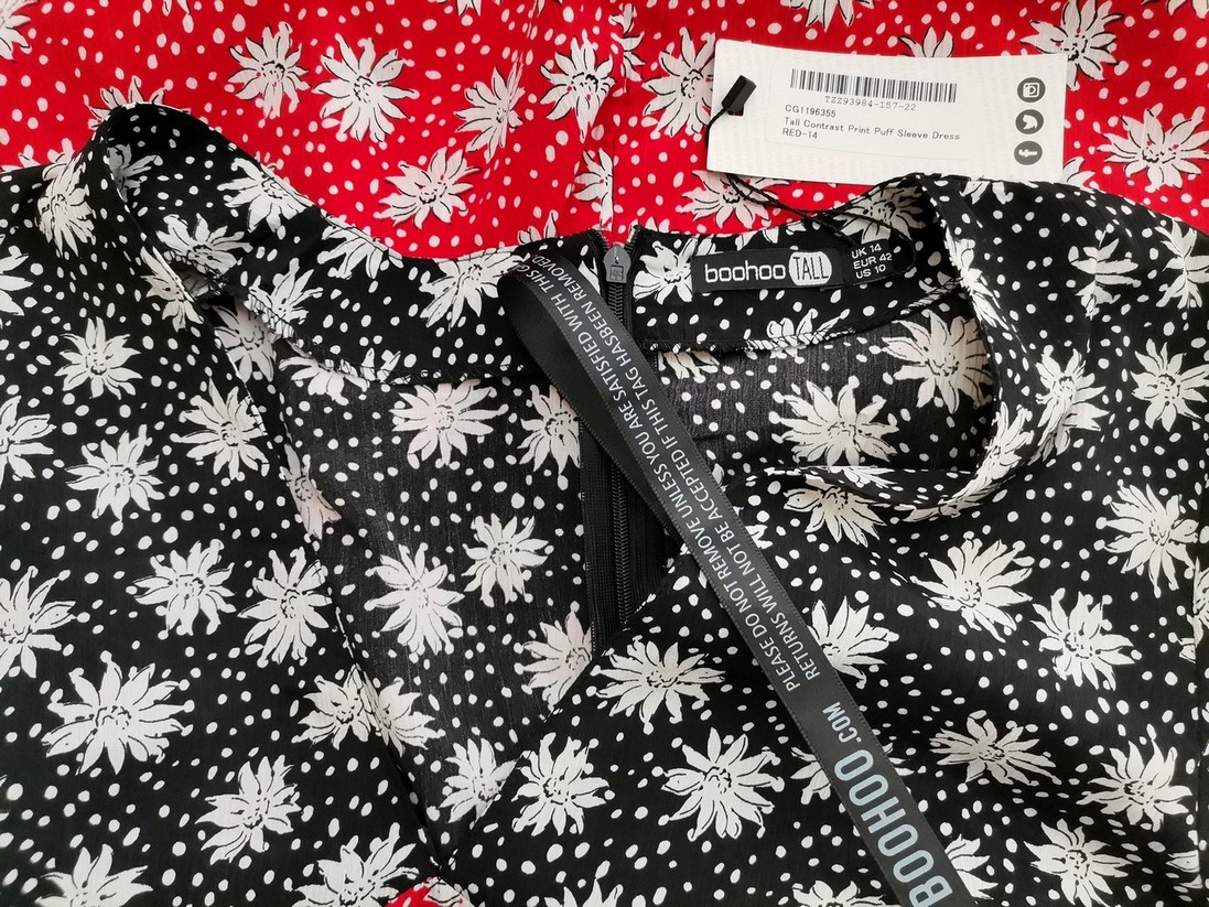 Boohoo Size 14 (42) Color Czarny W serek Sukienka Prosta Rękaw 3/4 Do Kolan