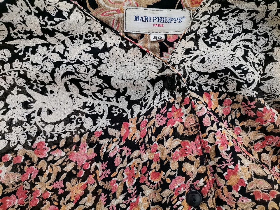 Mari Philippe Size 40 Color Czarny W serek Tunika Bluzka Krótki rękaw Fabric Wiskoza 100%